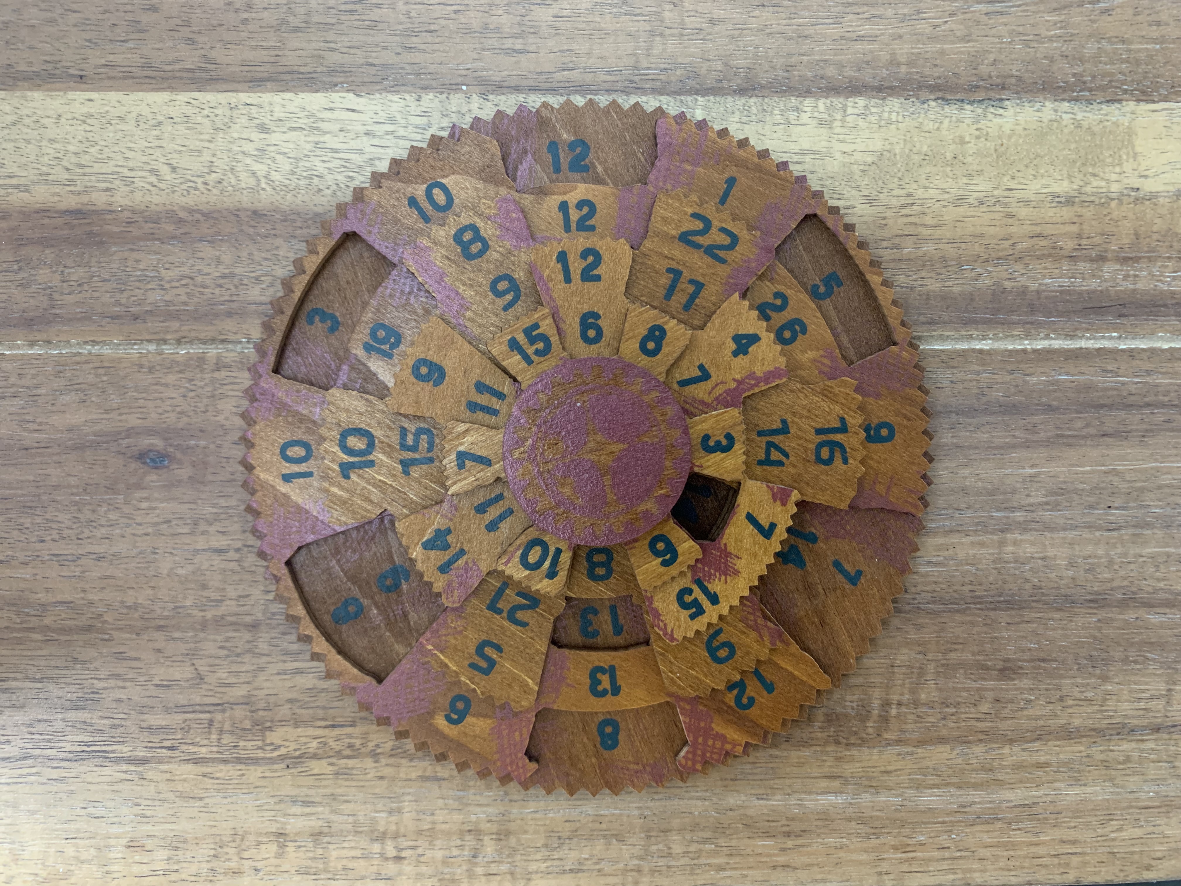 Completed position of the Grecian Computer puzzle, with all five columns adding to 42