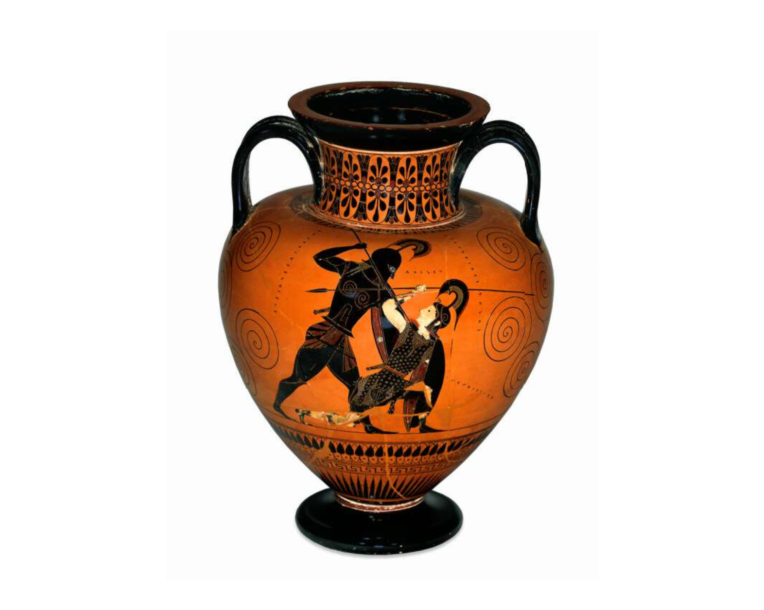 Black-figured pottery amphora. Achilles slaying Penthesilea.